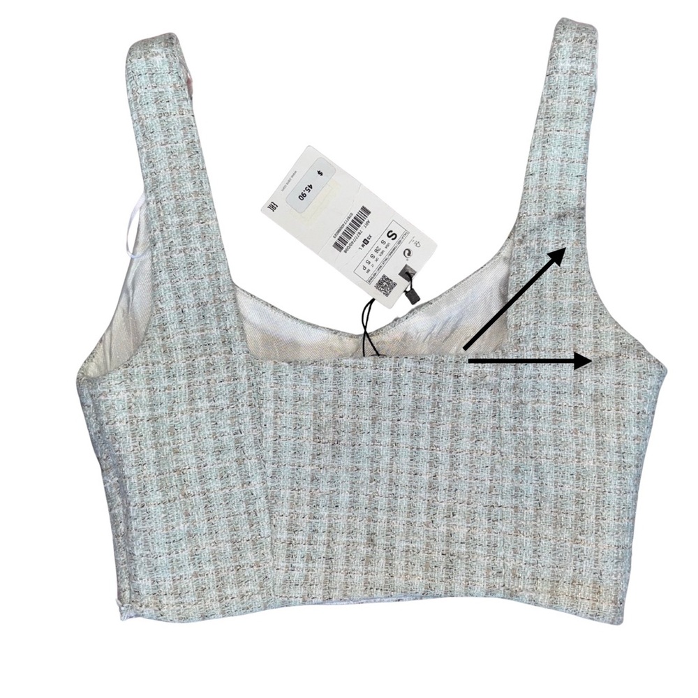 Zara Blue Gray Textured Coquette Crop Top NWT Size S - Picture 2 of 9
